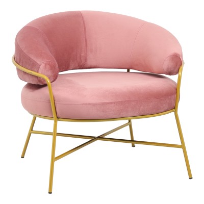 Fauteuil RIO Rose velours  pied métal doré 84x79x76 cm