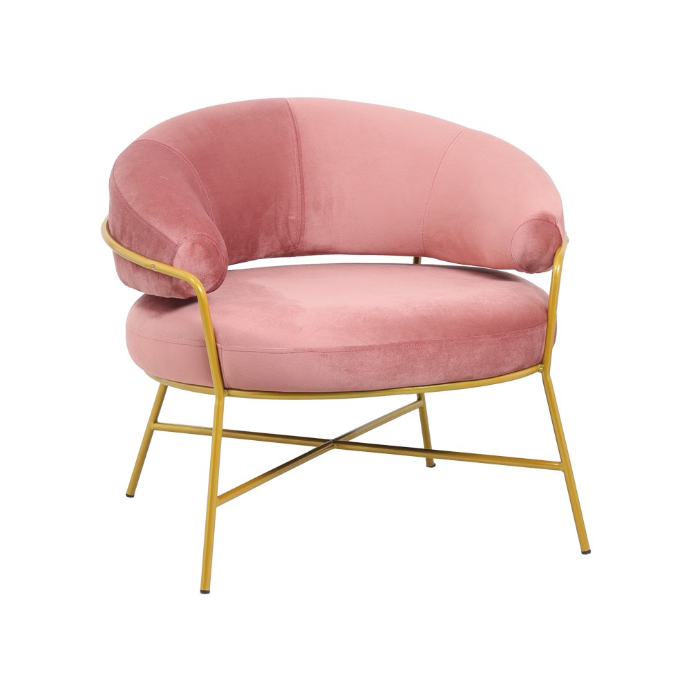 Fauteuil RIO Rose velours  pied métal doré 84x79x76 cm