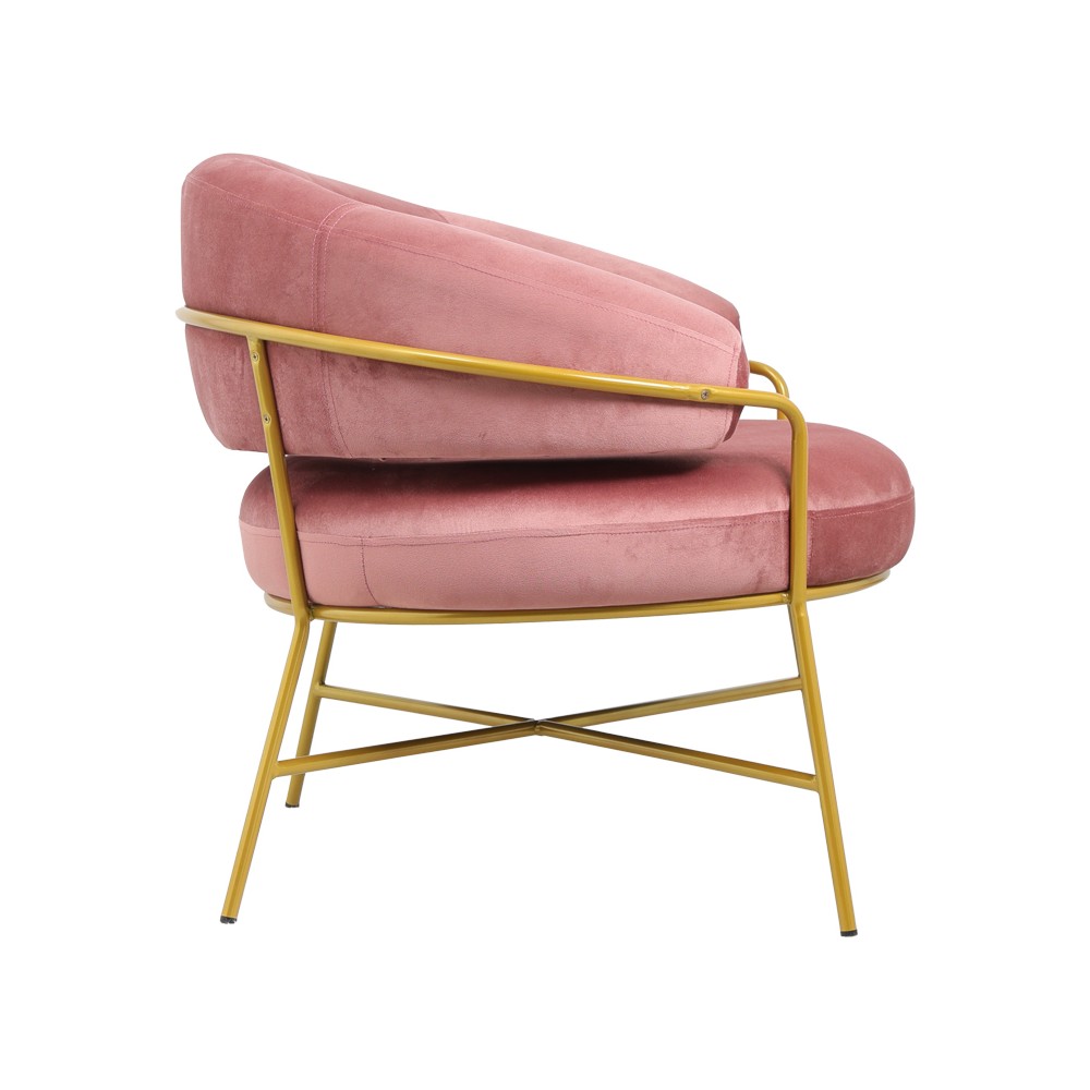 Fauteuil RIO Rose velours  pied métal doré 84x79x76 cm