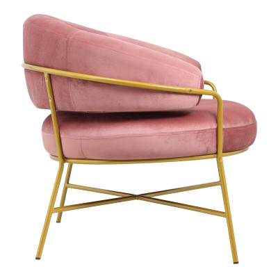 Fauteuil RIO Rose velours  pied métal doré 84x79x76 cm