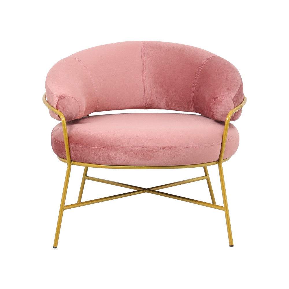 Fauteuil RIO Rose velours  pied métal doré 84x79x76 cm