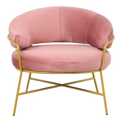 Fauteuil RIO Rose velours  pied métal doré 84x79x76 cm