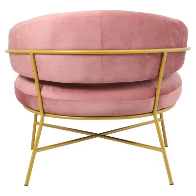 Fauteuil RIO Rose velours  pied métal doré 84x79x76 cm