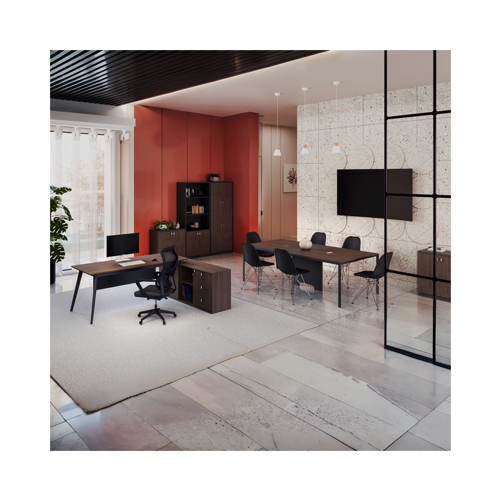 Bureau de travail réversible professionnel Denith bois anthracite noyer 200x160x75cm