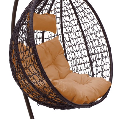 Fauteuil suspendu Balancelle de jardin Zafer en métal coussin beige 106x103x200 cm