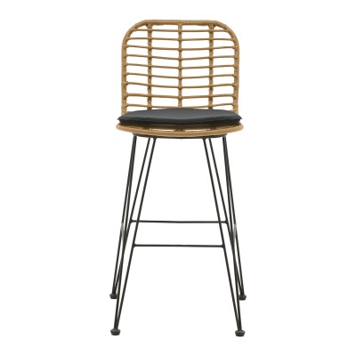 Tabouret de bar de jardin avec coussin pied en métal noir 46x56x110 cm

