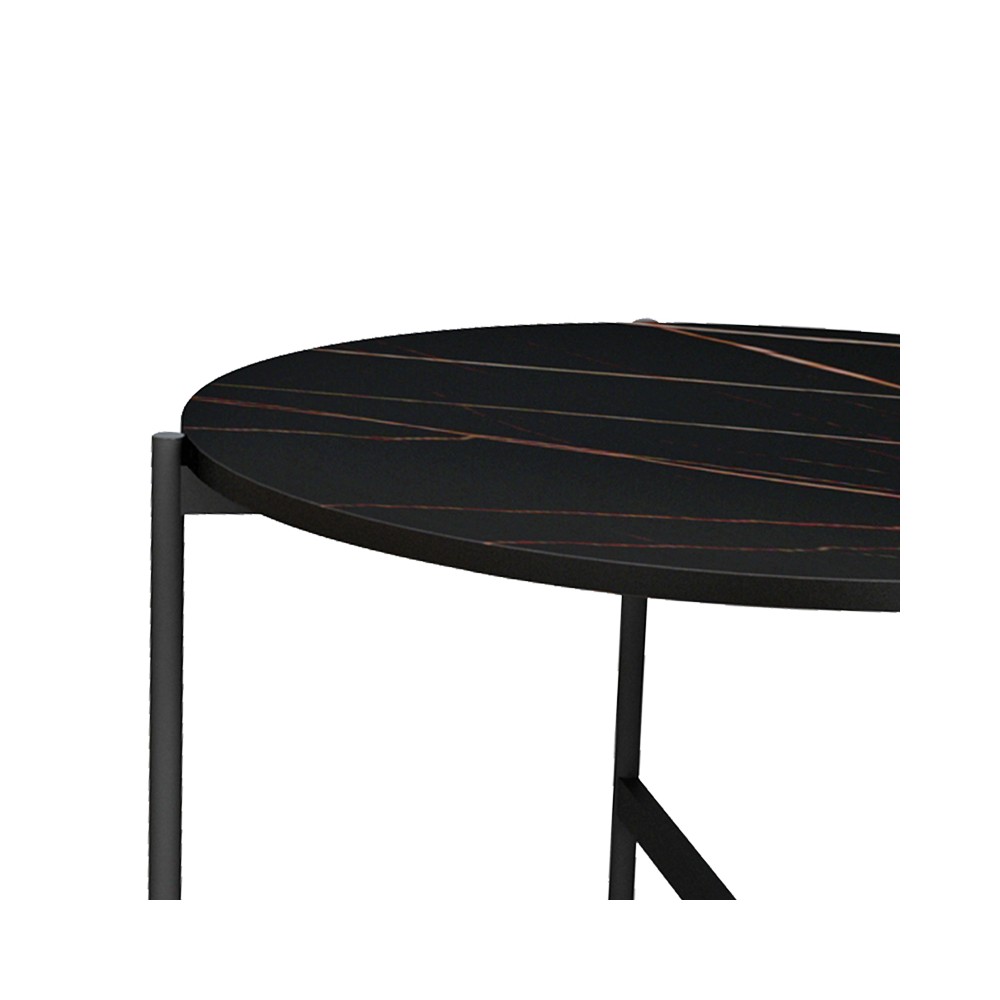 Table basse Aisle marbre noir mélaminé métal noir D80x45cm