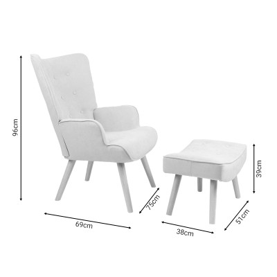 Fauteuil avec repose-pieds Vivienne tissu velours gris foncé-pied naturel 75x69x96cm