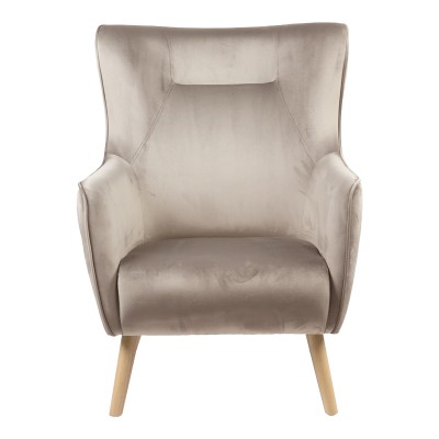 Fauteuil Insicive tissu velours beige-pied naturel 72x89x105cm