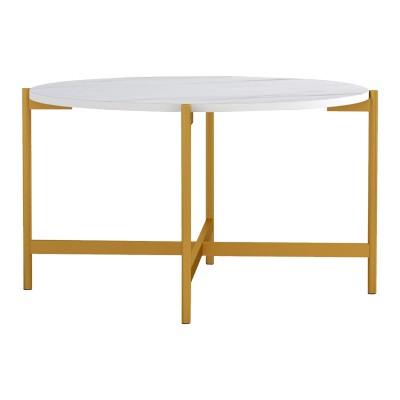 Table basse Aisle marbre blanc mélaminé métal doré D80x45cm