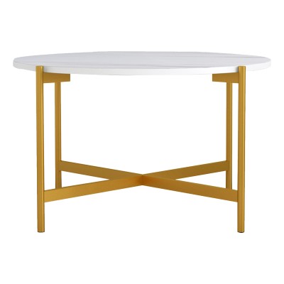 Table basse Aisle marbre blanc mélaminé métal doré D80x45cm