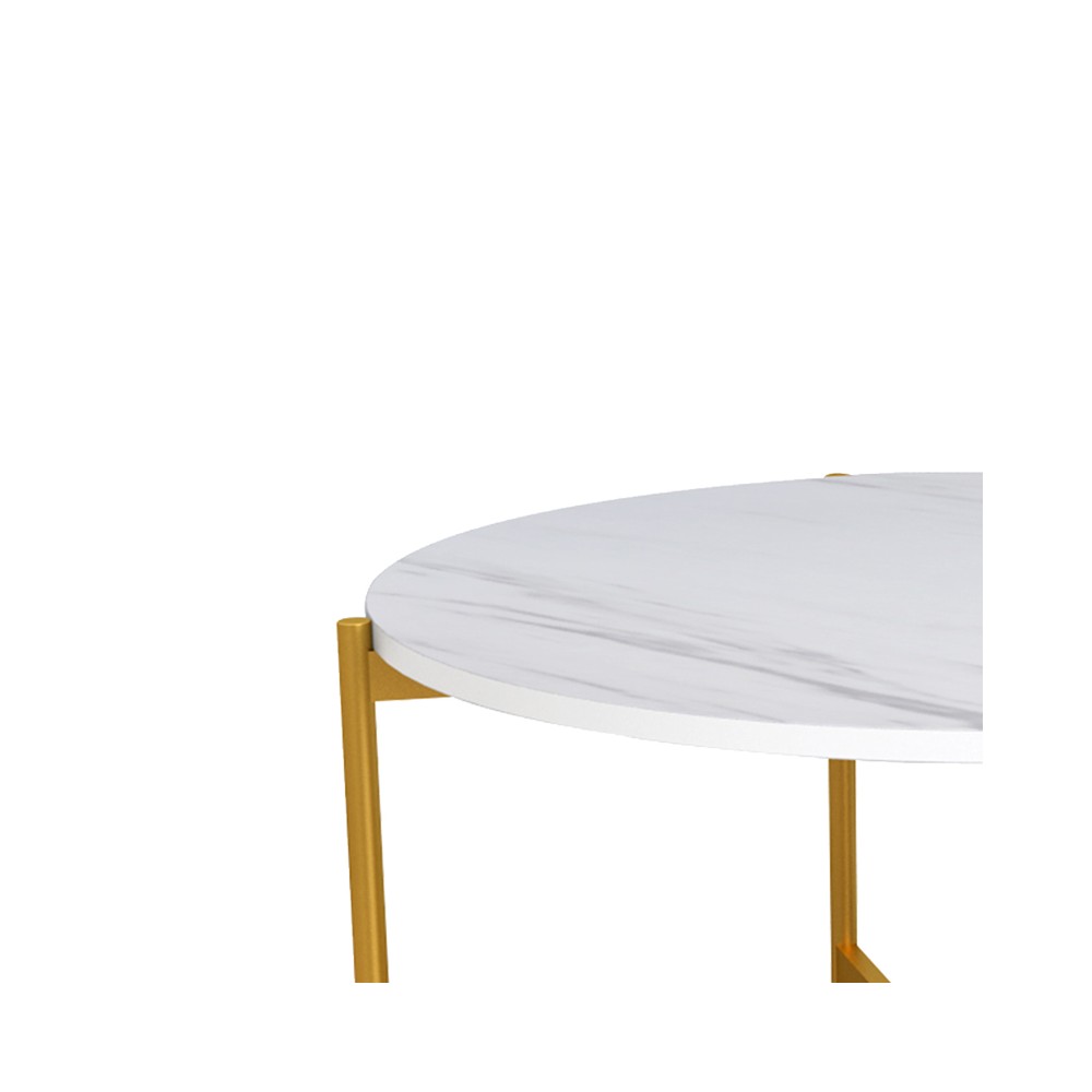 Table basse Aisle marbre blanc mélaminé métal doré D80x45cm