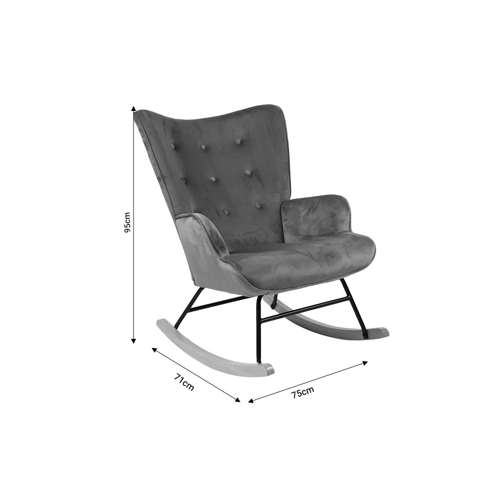 Fauteuil à bascule Georgia tissu velours gris-naturel 75x71x95cm