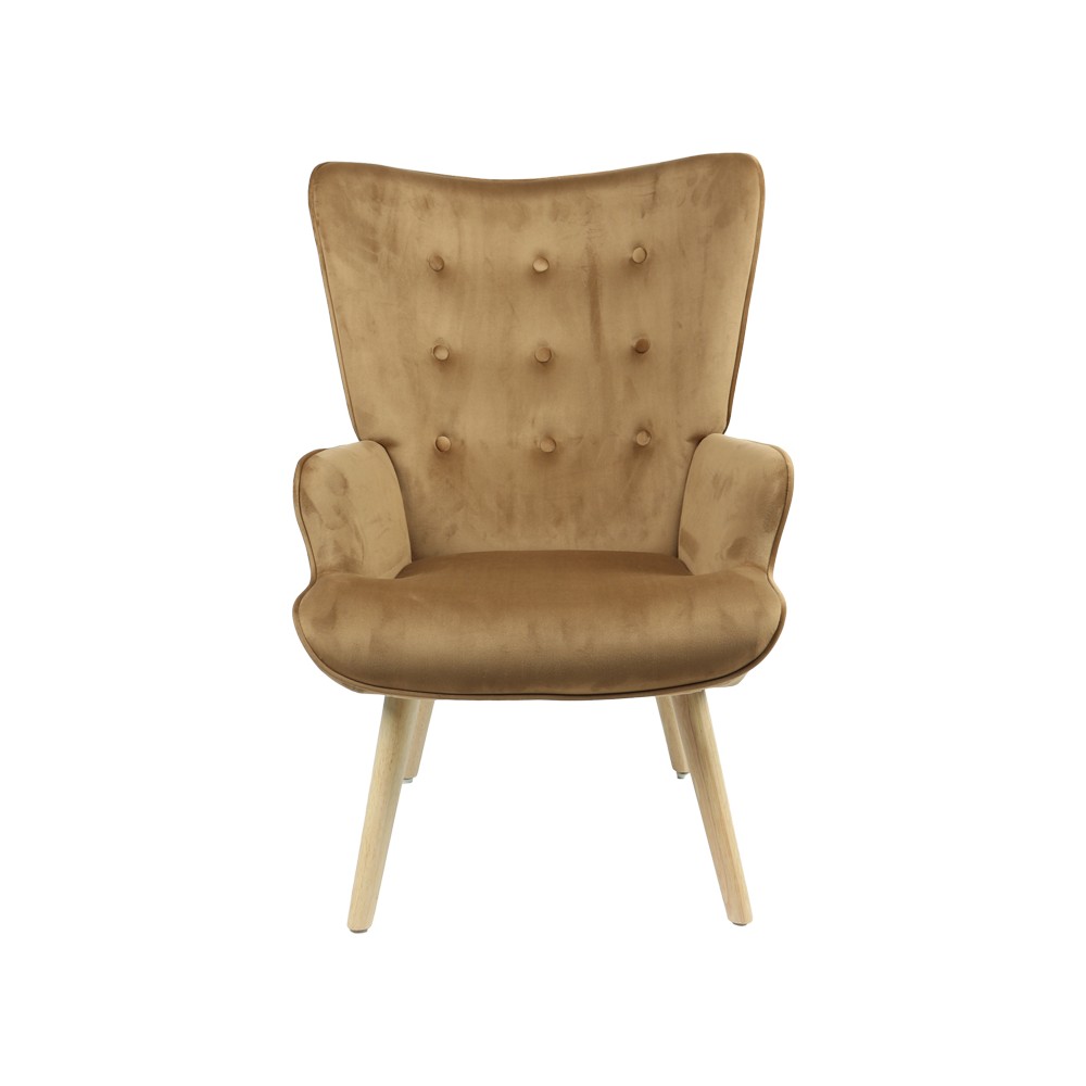 Fauteuil Fluffy tissu velours taupe-pied naturel 75x69x96cm