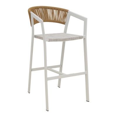 Tabouret de bar en aluminium rotin blanc 53x58x103 cm
