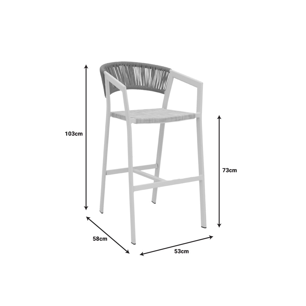 Tabouret de bar en aluminium rotin blanc 53x58x103 cm
