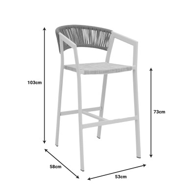 Tabouret de bar en aluminium rotin blanc 53x58x103 cm
