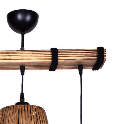 Plafonnier suspension luminaire trois lumières bois marron 50x25x86 cm
