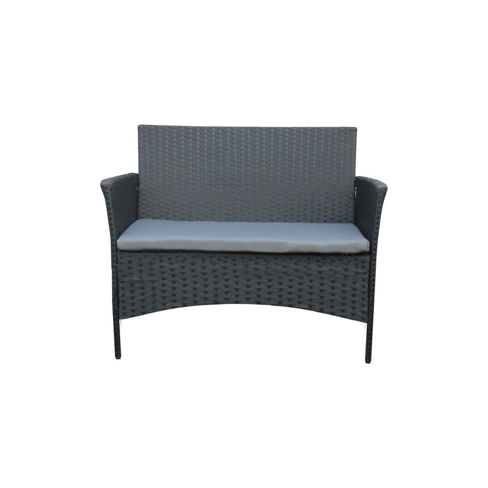 Ensemble Salon de jardin Rotin 4pcs noir-tissu gris