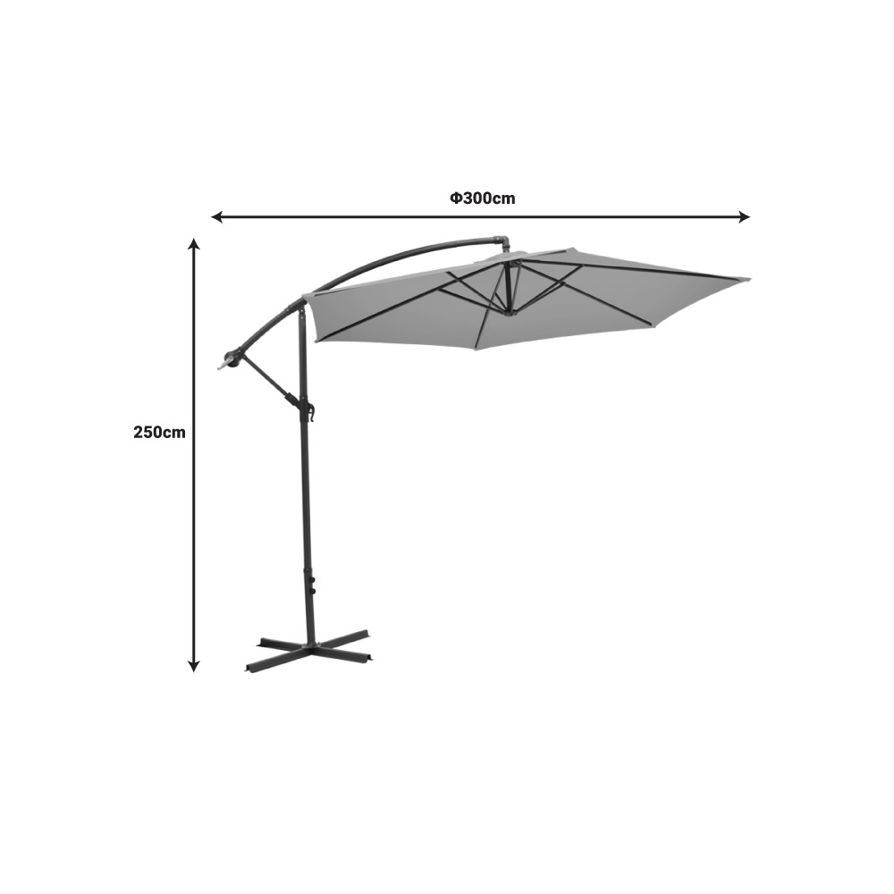 Parasol de jardin  avec  toile monobloc aluminium-tissu beige-gris Φ3m