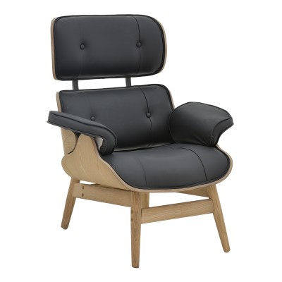 Fauteuil cuir bois massif noyer noir 80x80x96,5 cm