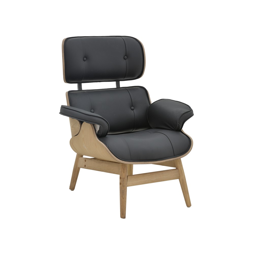 Fauteuil cuir bois massif noyer noir 80x80x96,5 cm