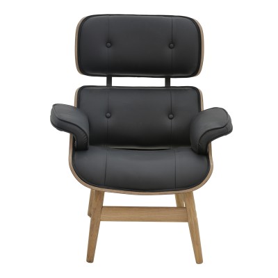 Fauteuil cuir bois massif noyer noir 80x80x96,5 cm