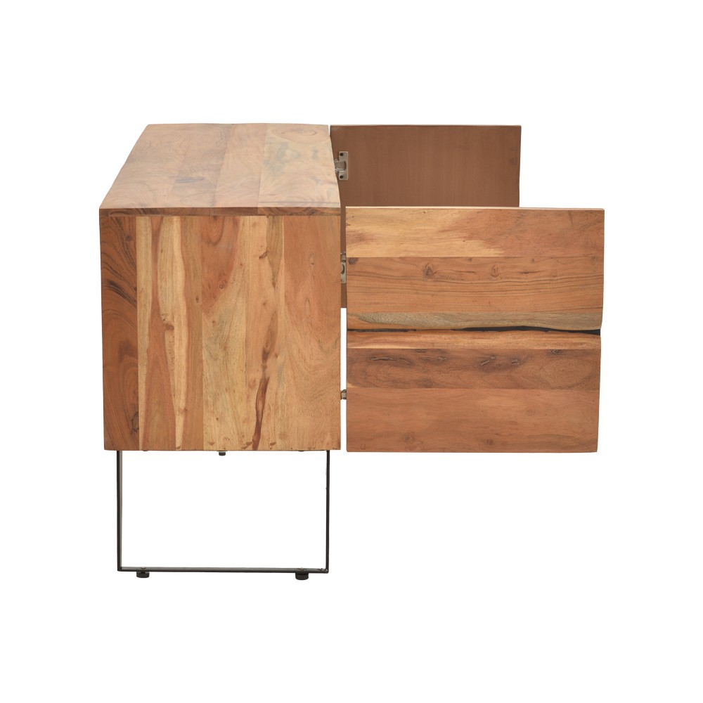 Meuble TV Dervie bois d'acacia massif naturel 130x43,5x66,5 cm