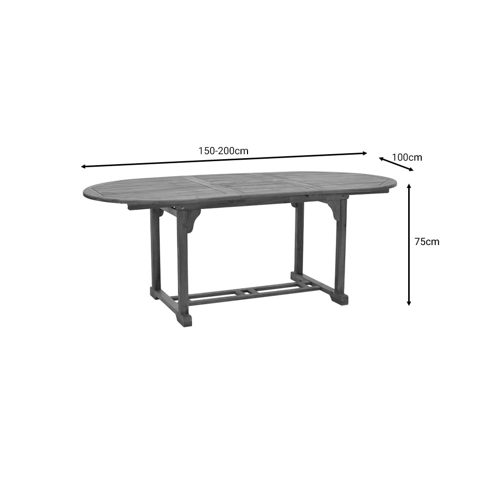 Table de jardin extensible bois d'acacia 200/150x100x75cm