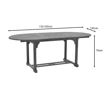 Table de jardin extensible bois d'acacia 200/150x100x75cm