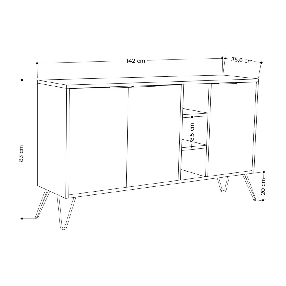 Buffet Bas 3 Portes Et 3 Étagères  142cm