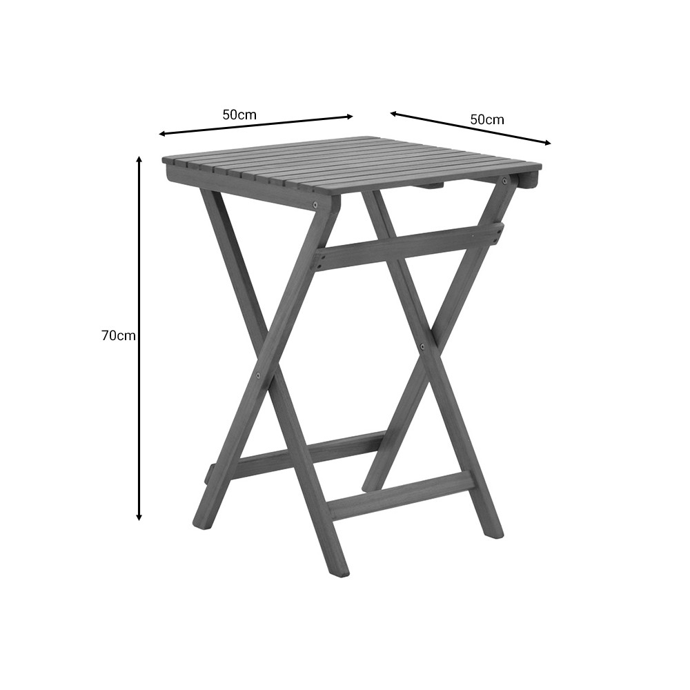 Ensemble Table chaise de jardin pliante en bois d'acacia massif naturel 50x50x70cm