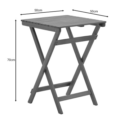 Ensemble Table chaise de jardin pliante en bois d'acacia massif naturel 50x50x70cm