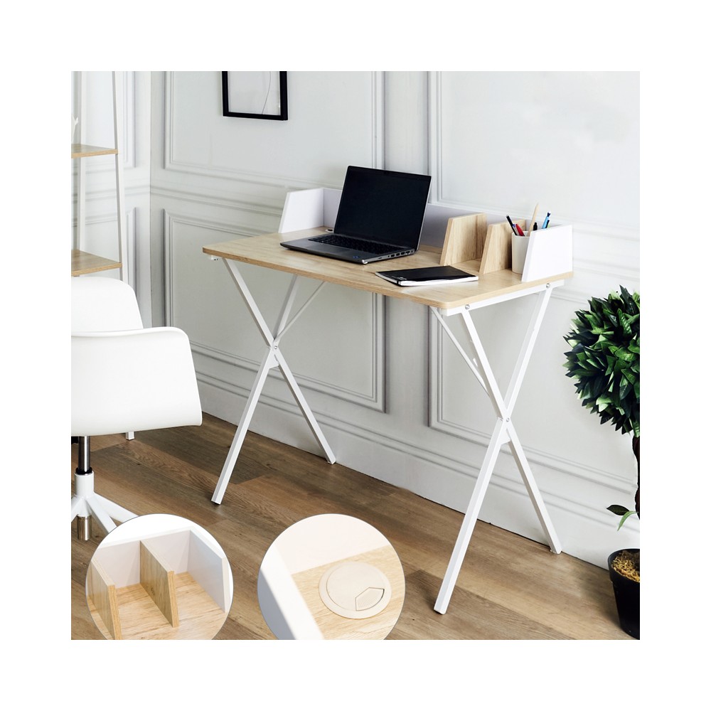 Bureau de travail bois mélamine Zervan  blanc 90 x 50 x 85 cm