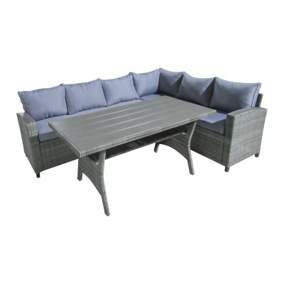 Ensemble Salon de jardin Lounge  3 pièces tissu anthracite-rotin anthracite