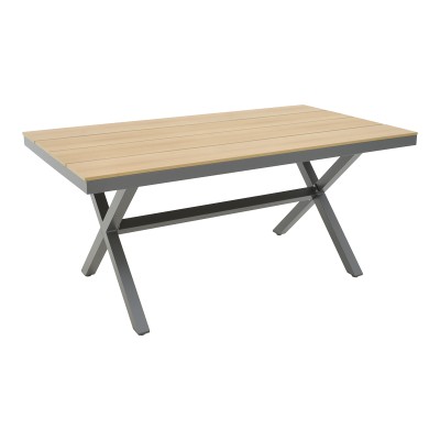 Table de jardin Bois  pied en aluminium anthracite 160x90x75 cm