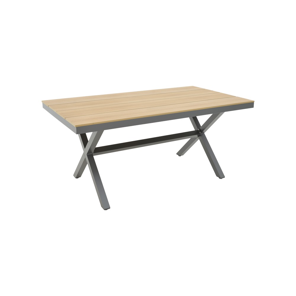 Table de jardin Bois  pied en aluminium anthracite 160x90x75 cm