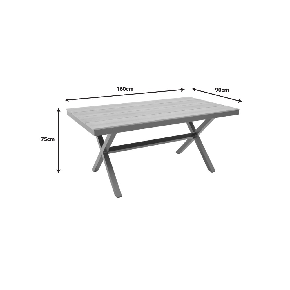 Table de jardin Bois  pied en aluminium anthracite 160x90x75 cm