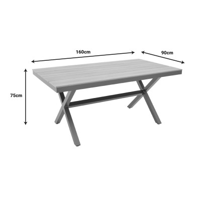 Table de jardin Bois  pied en aluminium anthracite 160x90x75 cm