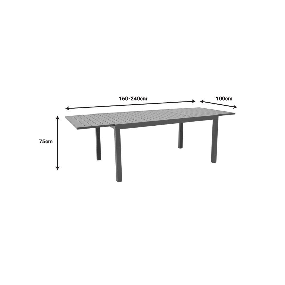 Table de jardin extensible Lafla aluminium gris foncé 160-240x100x75 cm