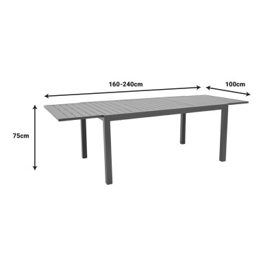 Table de jardin extensible Lafla aluminium gris foncé 160-240x100x75 cm