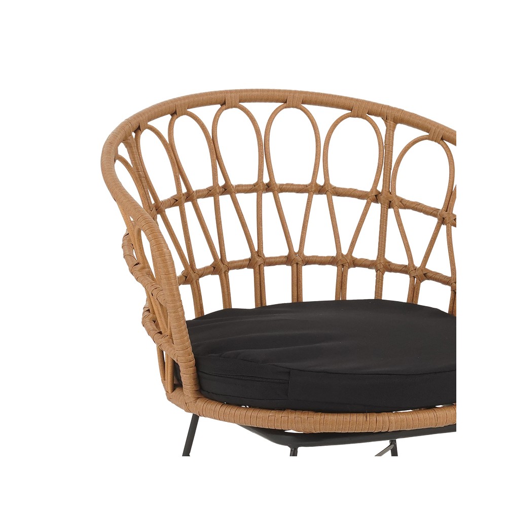 Ensemble Table chaise de jardin  rotin synthétique teinte naturelle-métal noir Φ60x74cm