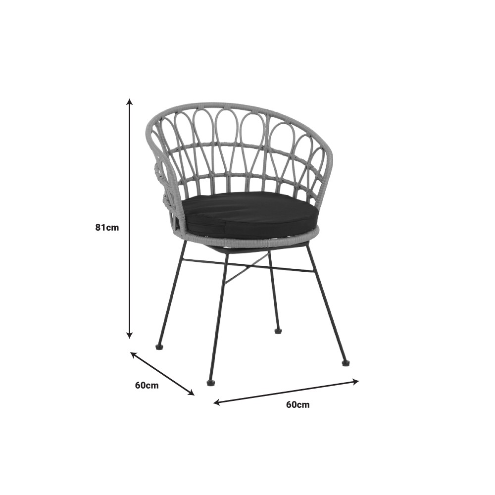 Ensemble Table chaise de jardin  rotin synthétique teinte naturelle-métal noir Φ60x74cm