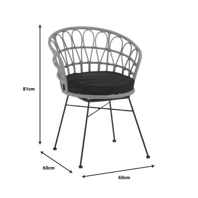 Ensemble Table chaise de jardin  rotin synthétique teinte naturelle-métal noir Φ60x74cm