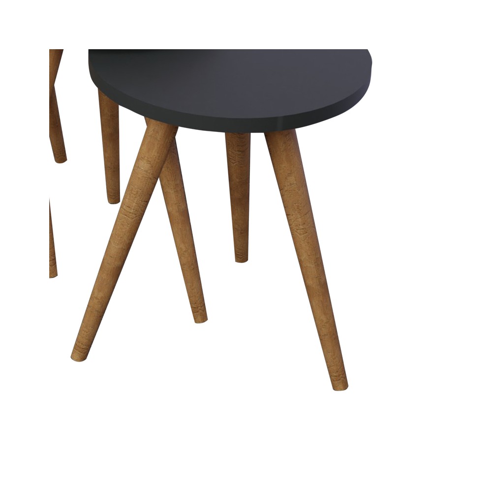 Lot de 3 Tables d'appoint Perjene  mélamine teinte anthracite et pieds en bois