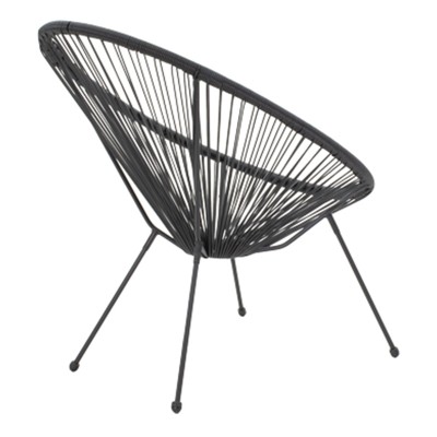 Ensemble 3 pièces  chaise table jardin -rotin noir-verre D50X50 cm