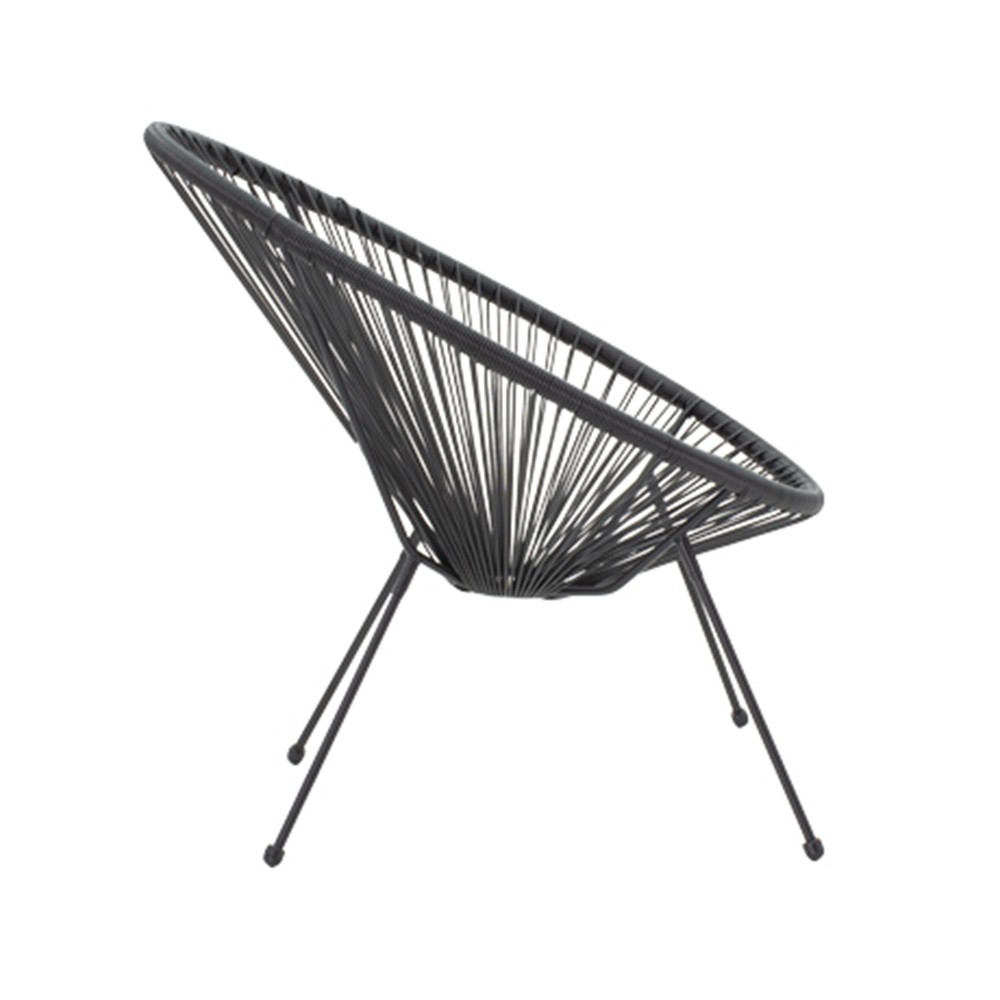 Ensemble 3 pièces  chaise table jardin -rotin noir-verre D50X50 cm