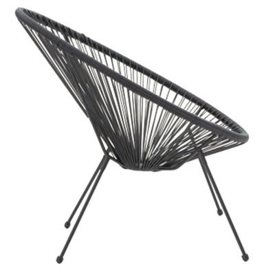 Ensemble 3 pièces  chaise table jardin -rotin noir-verre D50X50 cm