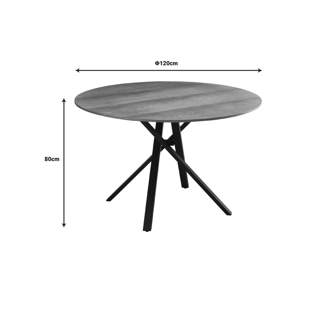 Table Cerco en MDF Sonoma et pieds en métal noir Φ120x75cm