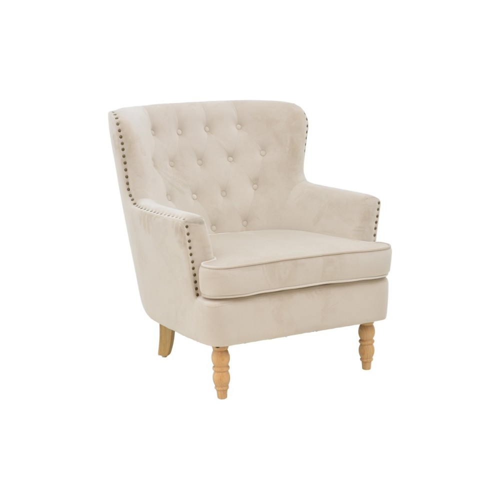 Fauteuil Keisi Blanc velours crème pied bois naturel 81,5x84x92,5 cm